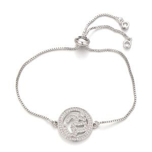 Om silver chain bracelet white stone studded Aum yoga Hindu